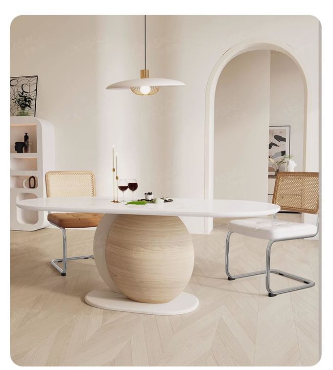 Nordic Hotel Restaurant Furniture Minimalist Style Wood Creative Personality Oval Marble Dining Table 1