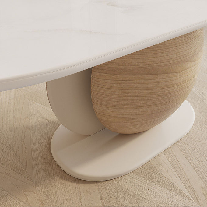 Nordic Hotel Restaurant Furniture Minimalist Style Wood Creative Personality Oval Marble Dining Table 0