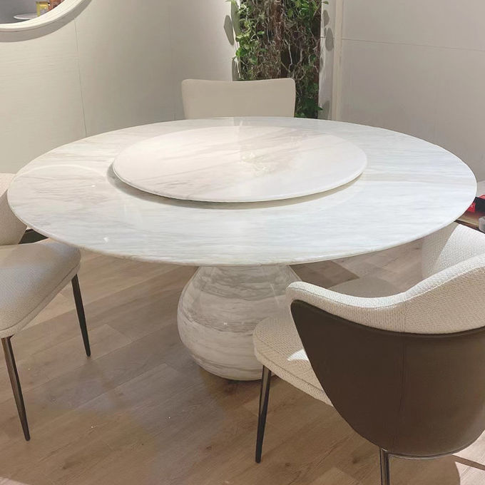 Sturdy Hotel Restaurant Furniture Round Shape Natural Marble Dining Table 2