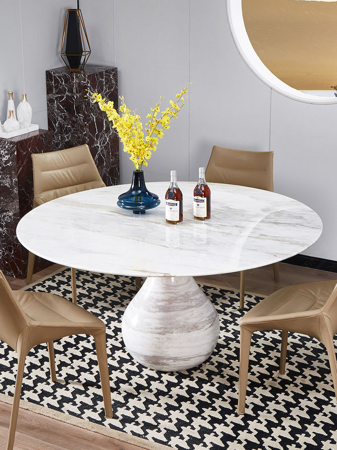 Sturdy Hotel Restaurant Furniture Round Shape Natural Marble Dining Table 0