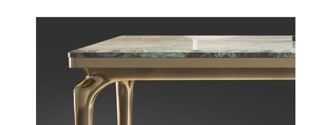 Italian Hotel Restaurant Furniture Rectangular Natural Marble Stainless Steel Metal Dining Table 2