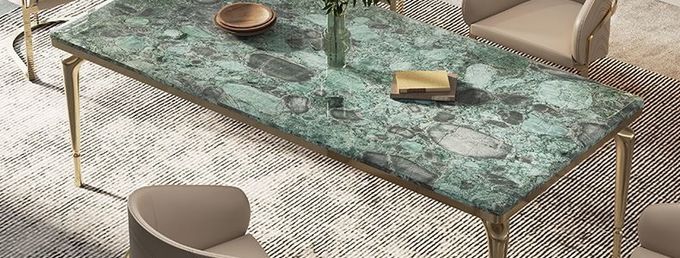 Italian Hotel Restaurant Furniture Rectangular Natural Marble Stainless Steel Metal Dining Table 1