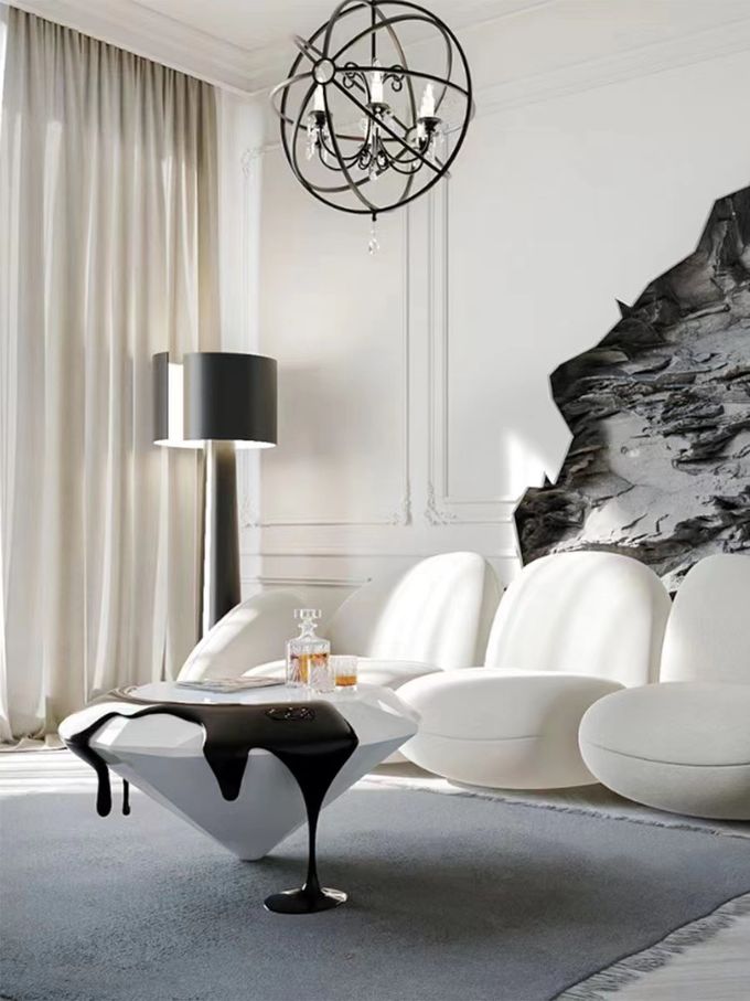 Multi Colour Fiberglass Coffee Table Unique Italian Design Diamond Lava Shape 2