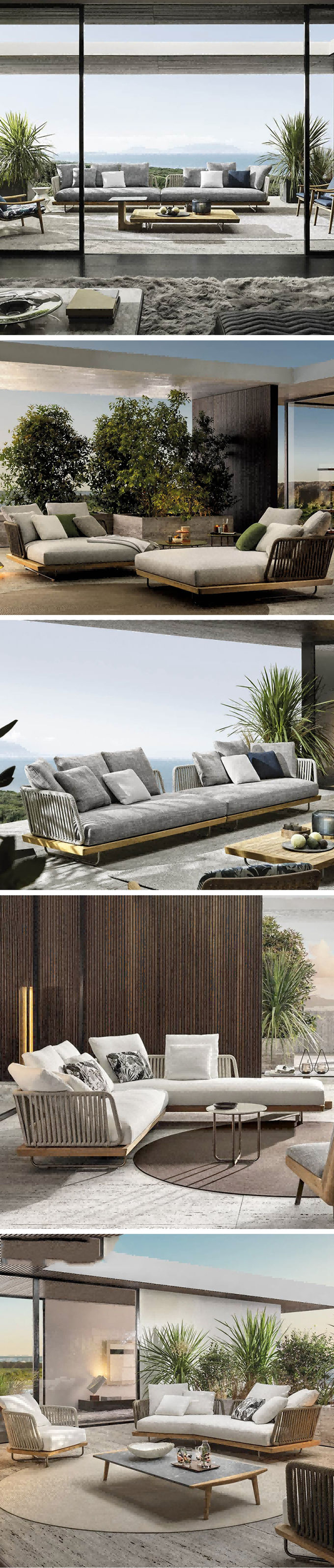 Woven Outdoor Tuft Rope Sofa Thick Cushion Villa Patio Backyard Garden Furniture 0