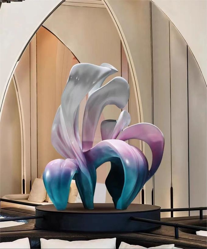 Bespoke Large Floor Standing Flower Fiberglass Sculpture Marble Base For Hotel Lobby 3