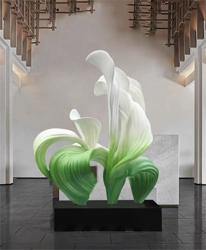 Bespoke Large Floor Standing Flower Fiberglass Sculpture Marble Base For Hotel Lobby 1