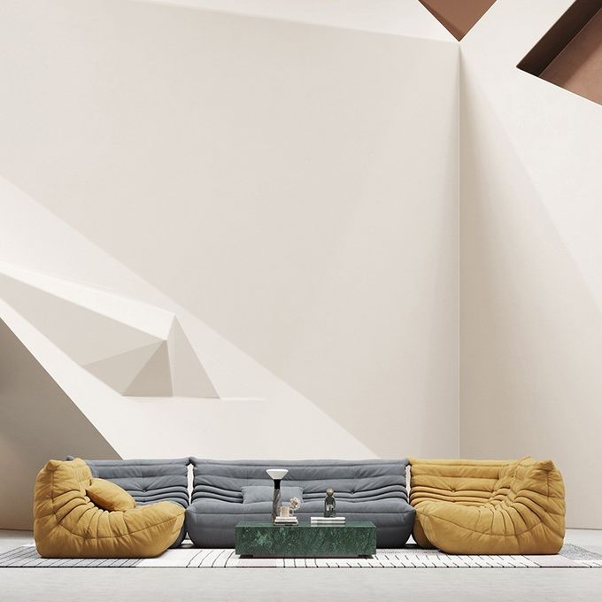 High End Hotel Lobby Lounge Fabric Relaxing Lazy Togo Unit Sofa Set 4