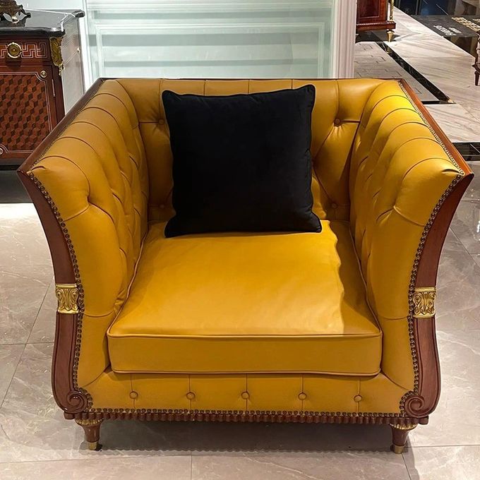 Vintage Hotel Lobby Furniture Wooden Frame Chesterfield Leather Villa Sofa Set 3