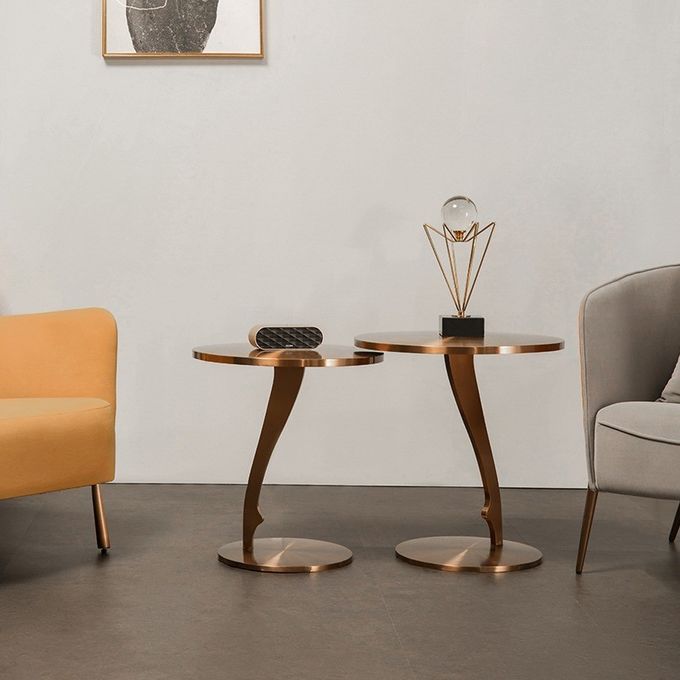 Class Brushed Brass Stainless Steel Side Table Small Round Table Coffee Table 7