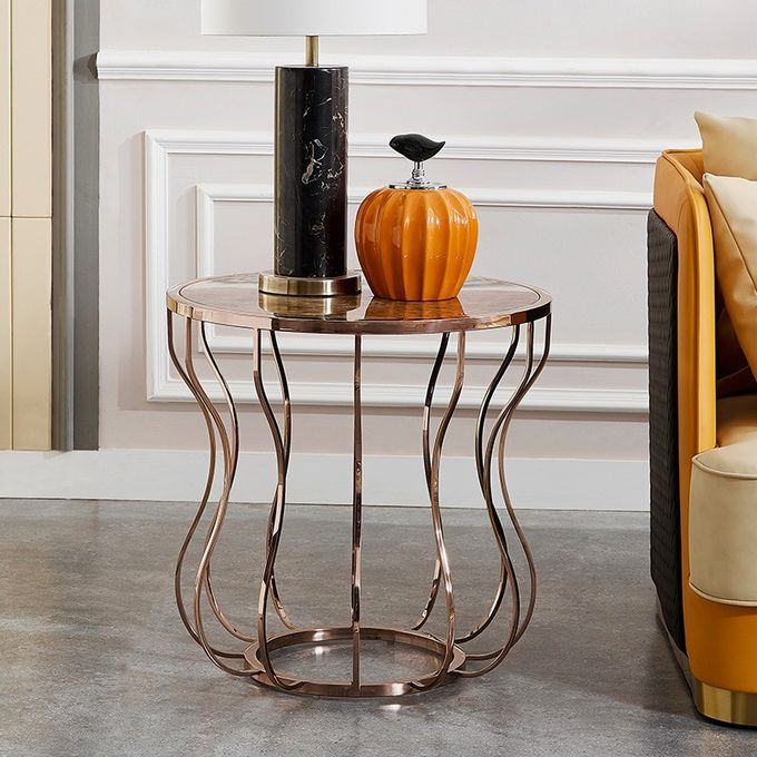 Golden Metal Corner Table Sofa Side Table Round Glass Table Top Bedside Table 5