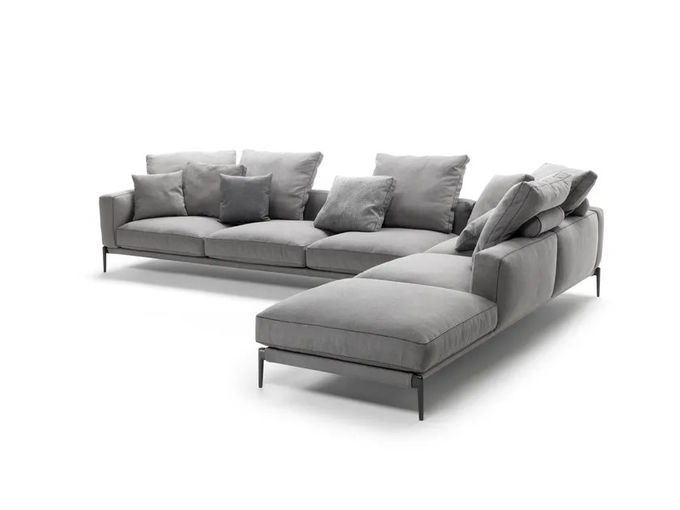 Hotel Office L-Shape Corner Long Sofa High Quality Linen Black Iron Feet Sofa 3