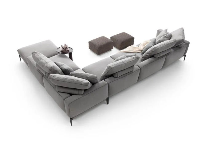 Hotel Office L-Shape Corner Long Sofa High Quality Linen Black Iron Feet Sofa 4