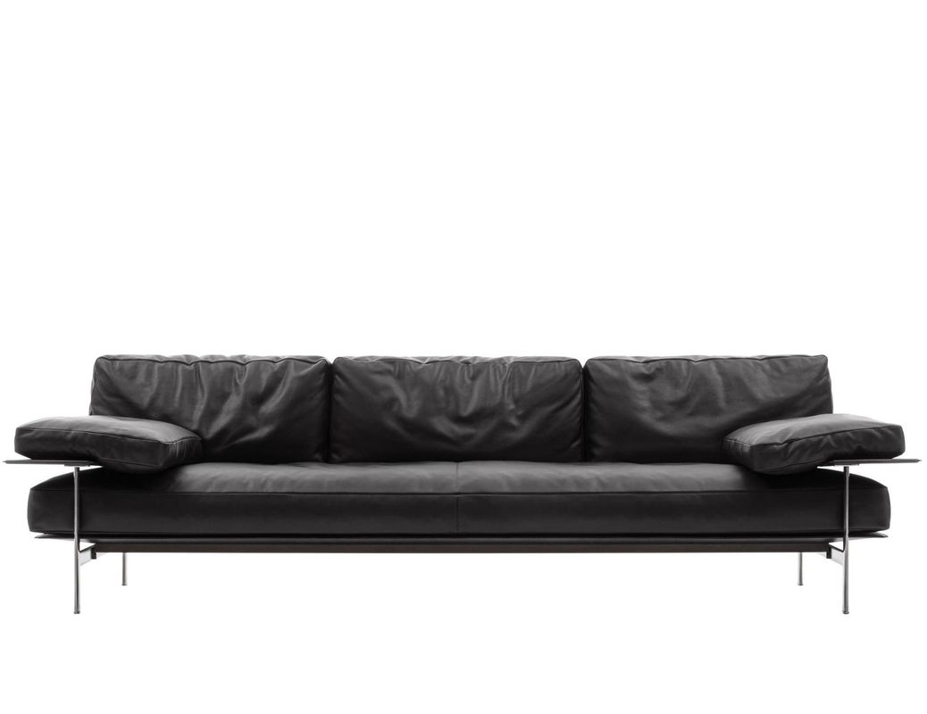 Light Luxury Minimalist Multi-seat Black Hotel Room Leather Sofa With Metal Frame
