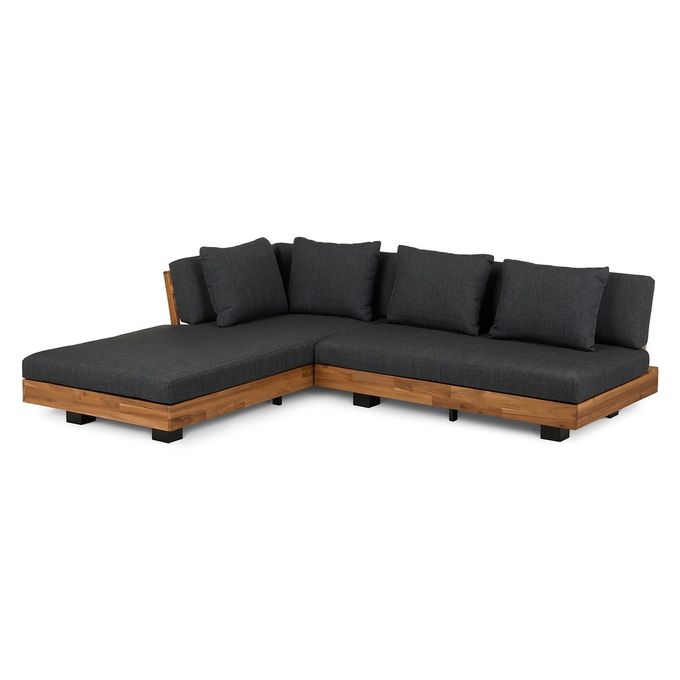 L Shape Sectional Fabric Outdoor Sofa Bed With Wooden Frame For Roof Patio 1