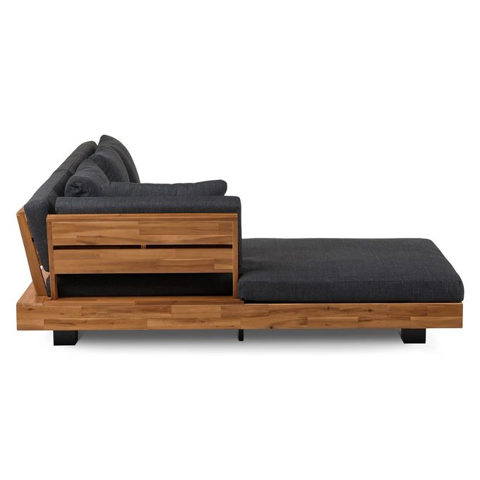 L Shape Sectional Fabric Outdoor Sofa Bed With Wooden Frame For Roof Patio 2