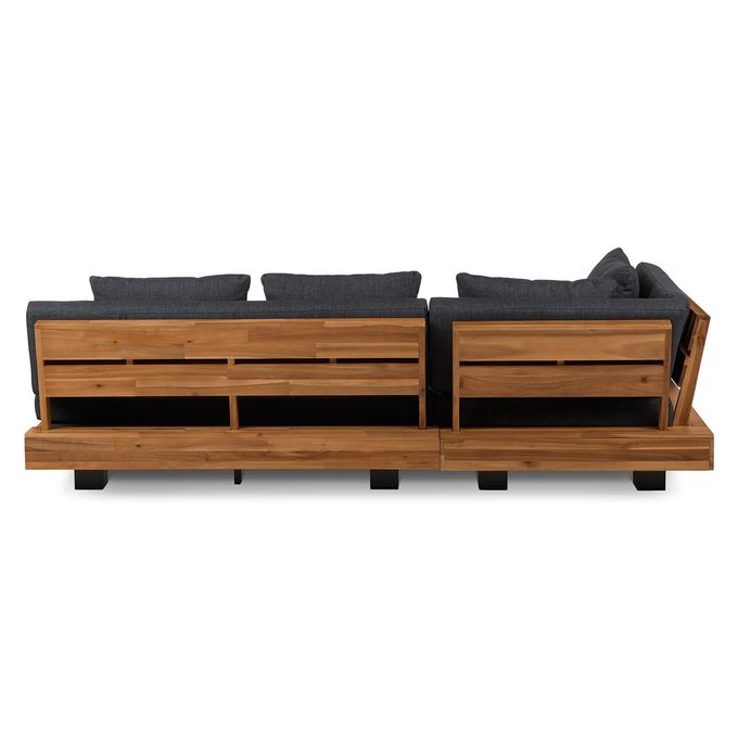 L Shape Sectional Fabric Outdoor Sofa Bed With Wooden Frame For Roof Patio 5