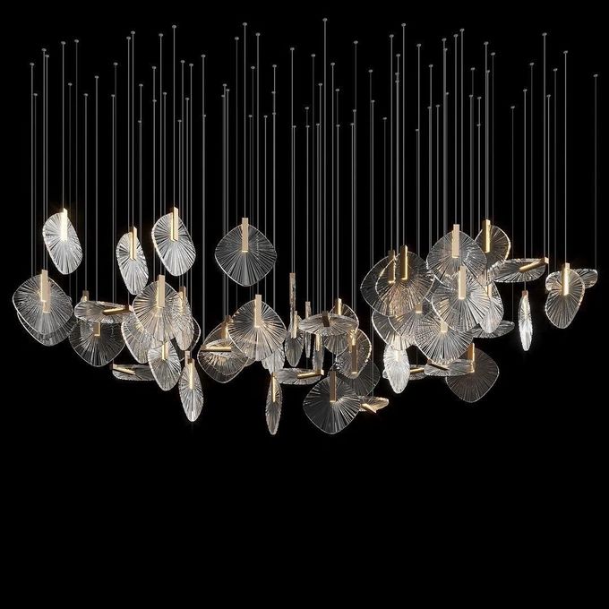 Off-Standard Custom Whole House Chandelier Glass Disc Metal Art Piece Lights 4