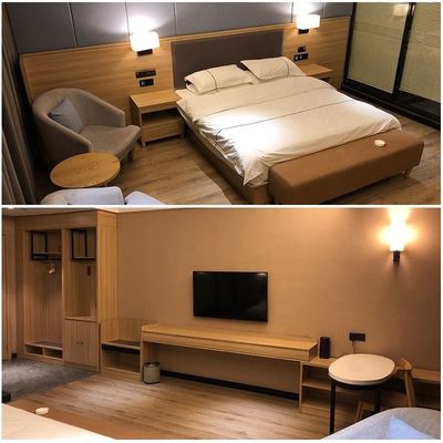 Quality 3 4 5 Star Luxury Wooden Bed With Nightstand Motel Hotel Resort Bedroom Furniture factory